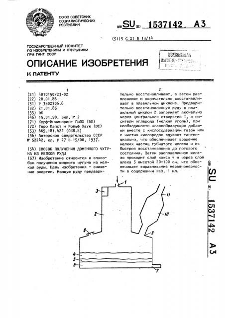 Способ получения доменного чугуна из мелкой руды (патент 1537142)