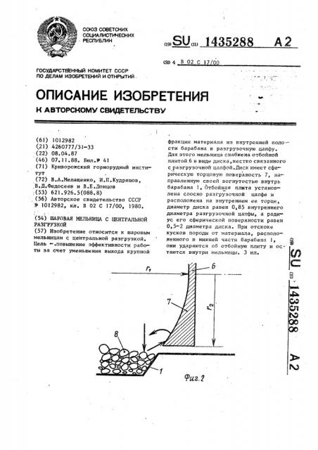 Шаровая мельница с центральной разгрузкой (патент 1435288)