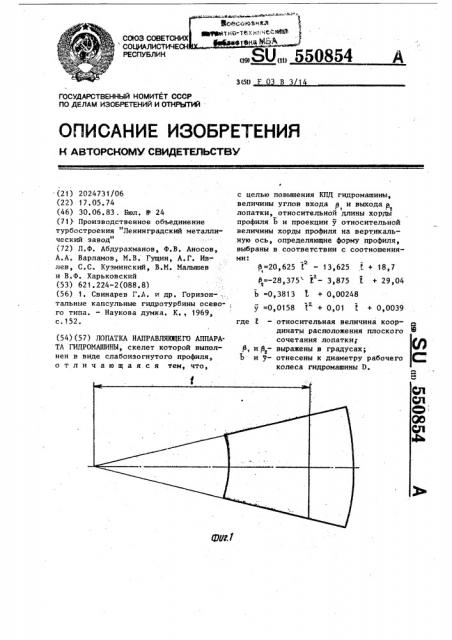 Лопатка направляющего аппарата гидромашины (патент 550854)