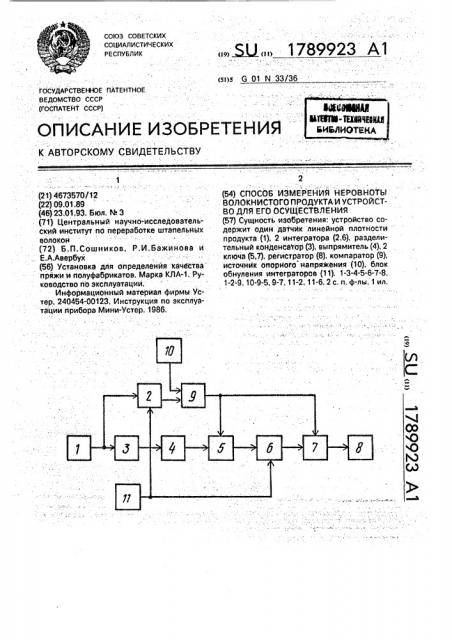 Способ измерения неровноты волокнистого продукта и устройство для его осуществления (патент 1789923)