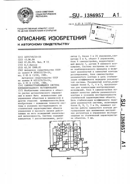 Самонастраивающаяся система комбинированного регулирования (патент 1386957)