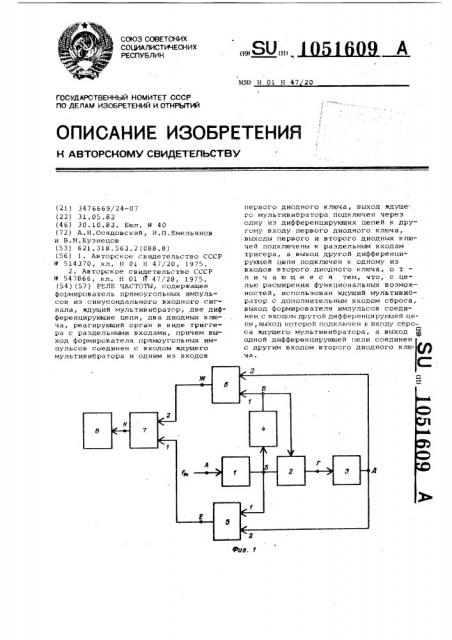 Реле частоты (патент 1051609)