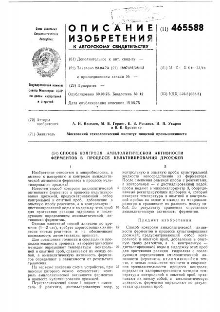 Способ контроля амилолитической активности ферментов в процессе культивирования дрожжей (патент 465588)