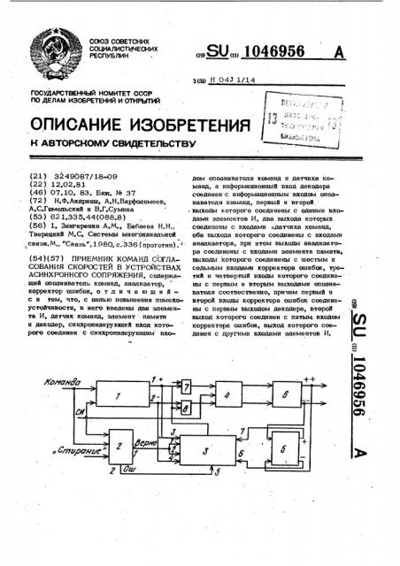Приемник команд согласования скоростей в устройствах асинхронного сопряжения (патент 1046956)