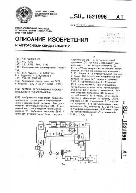 Система регулирования производительности турбомеханизма (патент 1521996)