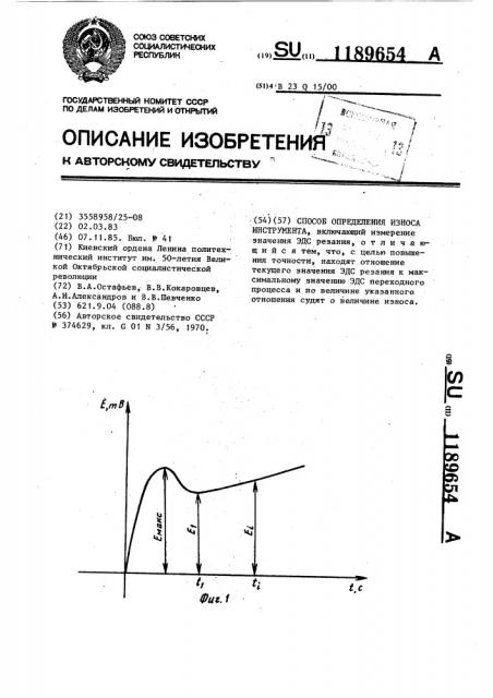 Способ определения износа инструмента (патент 1189654)