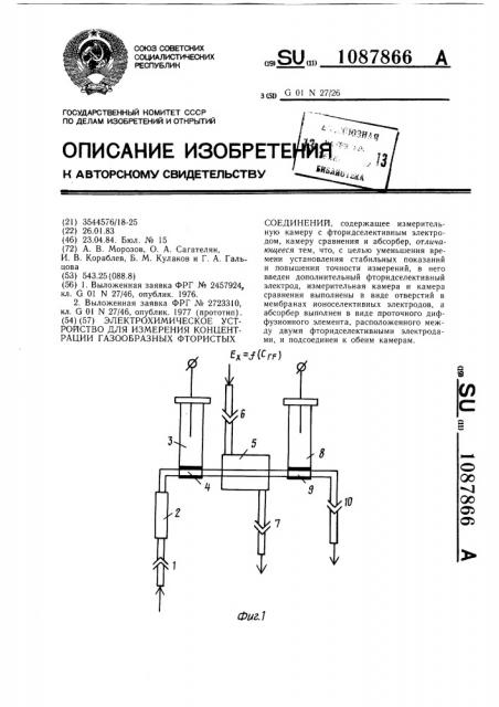 Электрохимическое устройство для измерения концентрации газообразных фтористых соединений (патент 1087866)