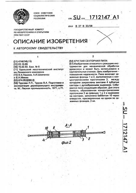 Круглая секторная пила (патент 1712147)