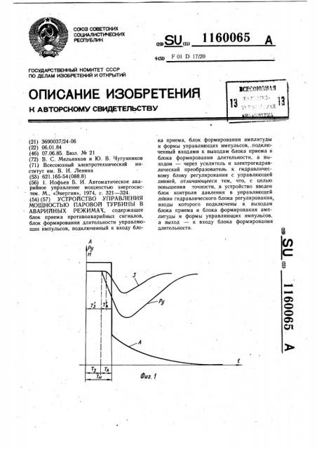 Устройство управления мощностью паровой турбины в аварийных режимах (патент 1160065)