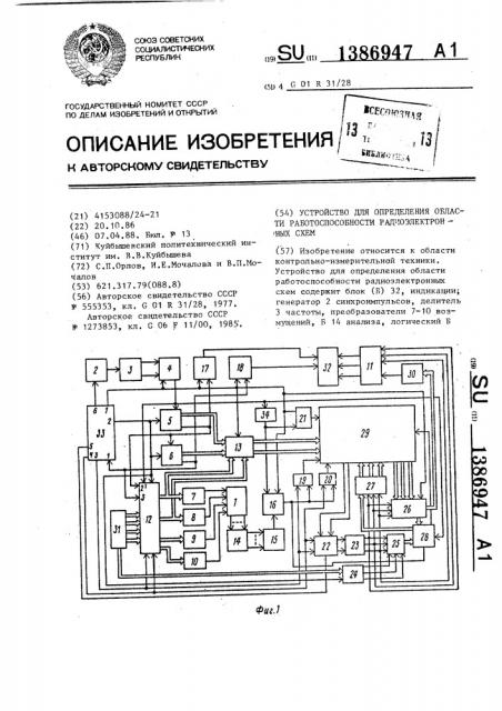 Устройство для определения области работоспособности радиоэлектронных схем (патент 1386947)