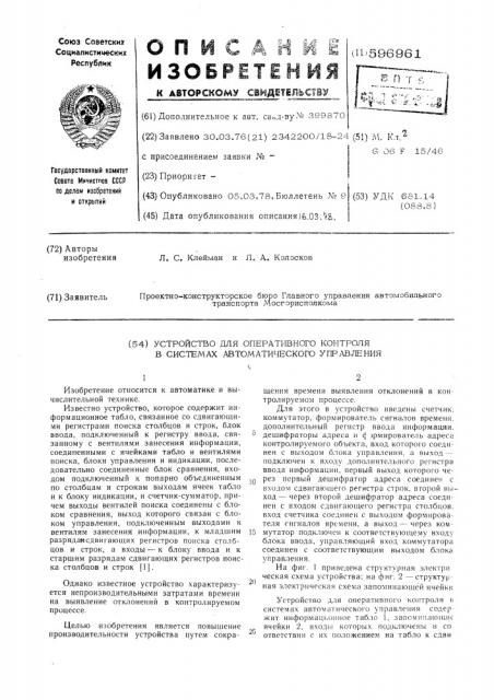 Устройство для оперативного контроля в системах автоматического управления (патент 596961)