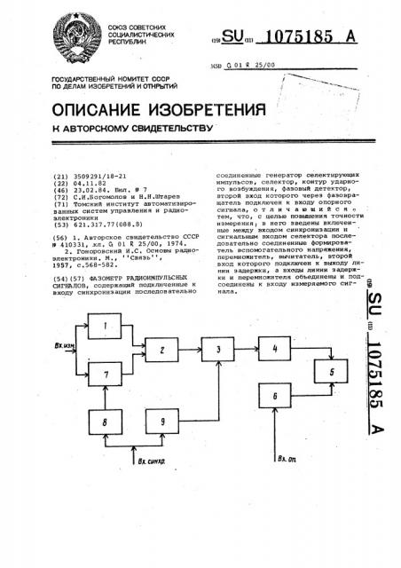 Фазометр радиоимпульсных сигналов (патент 1075185)