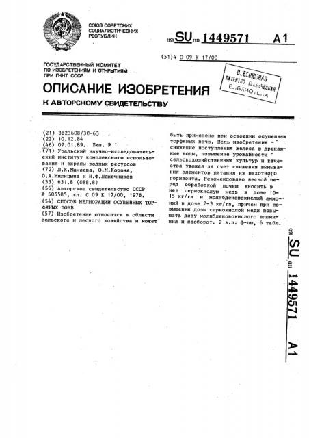 Способ мелиорации осушенных торфяных почв (патент 1449571)