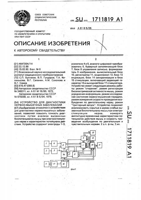 Устройство для диагностики нервно-мышечных заболеваний (патент 1711819)