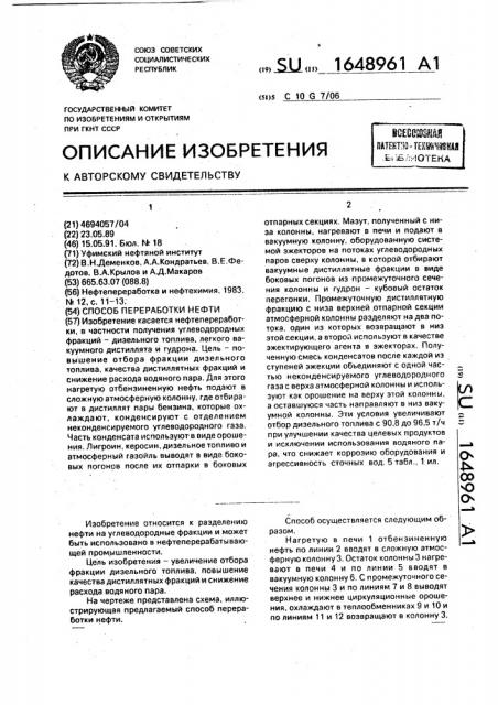 Способ переработки нефти (патент 1648961)