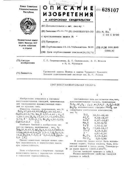 Восстановительная глазурь (патент 628107)