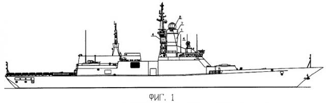 Надводный корабль с башенно-мачтовым комплексом и антеннами радиолокационных станций (патент 2265545)