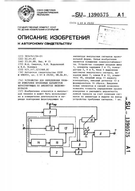 Устройство для определения уровня измерения временных параметров флуктуирующих по амплитуде видеоимпульсов (патент 1390575)