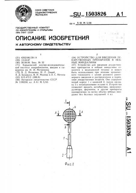 Устройство для введения лекарственных препаратов в небные миндалины (патент 1503826)