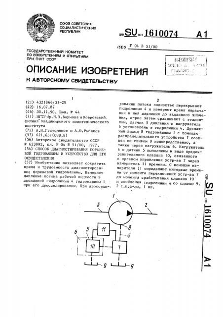 Способ диагностирования поршневой гидромашины и устройство для его осуществления (патент 1610074)