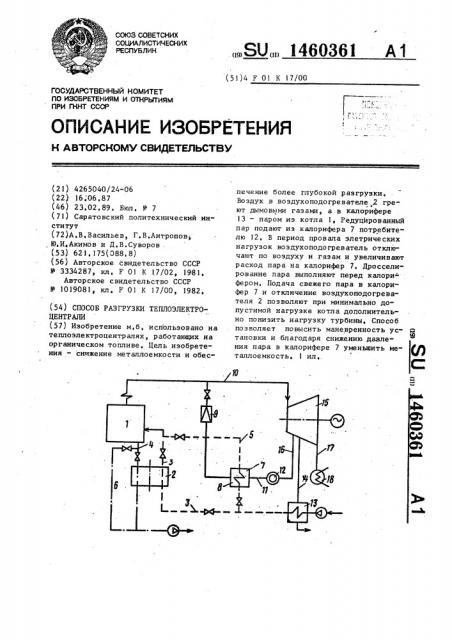 Способ разгрузки теплоэлектроцентрали (патент 1460361)