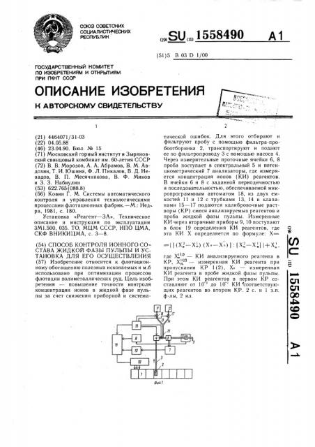 Способ контроля ионного состава жидкой фазы пульпы и установка для его осуществления (патент 1558490)