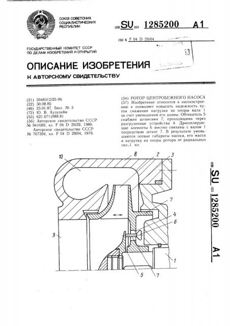 Ротор центробежного насоса (патент 1285200)