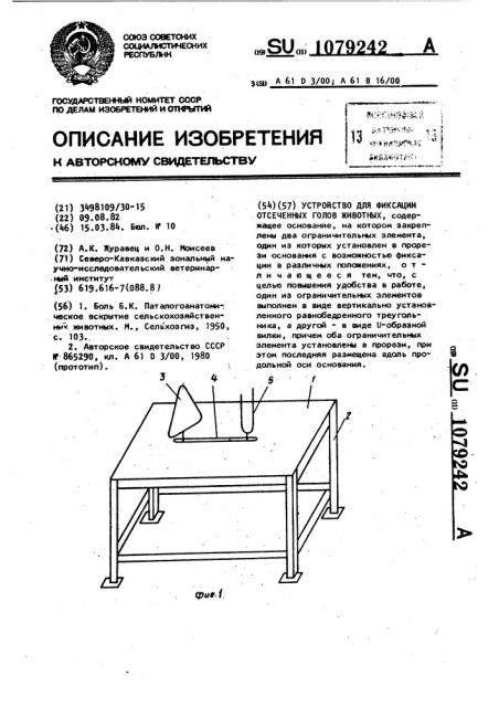 Устройство для фиксации отсеченных голов животных (патент 1079242)