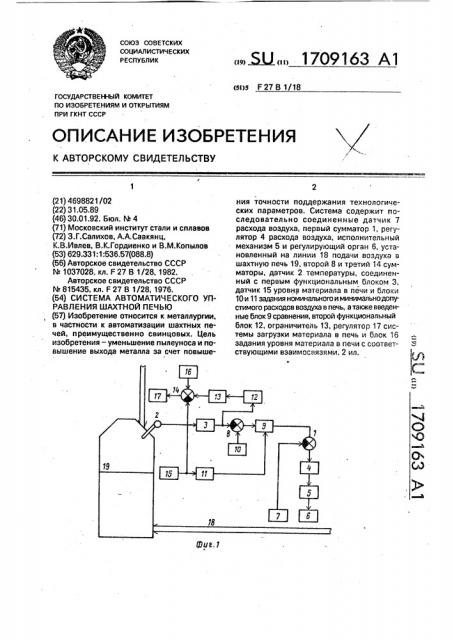 Система автоматического управления шахтной печью (патент 1709163)