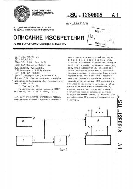 Генератор случайных чисел (патент 1280618)