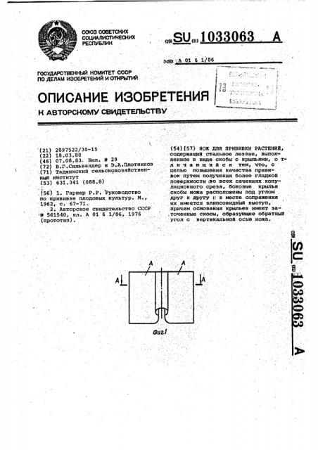 Нож для прививки растений (патент 1033063)