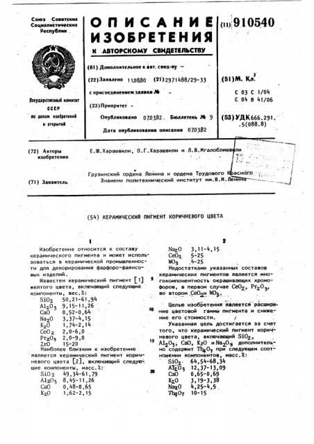 Керамический пигмент коричневого цвета (патент 910540)