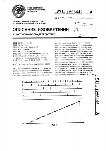 Устройство для сравнения чисел (патент 1226442)