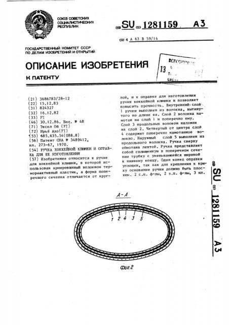 Ручка хоккейной клюшки и оправка для ее изготовления (патент 1281159)