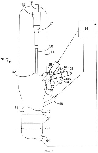 Распределительное устройство для диспергирования углеводородных соединений во флюидизированном потоке катализатора (патент 2497799)