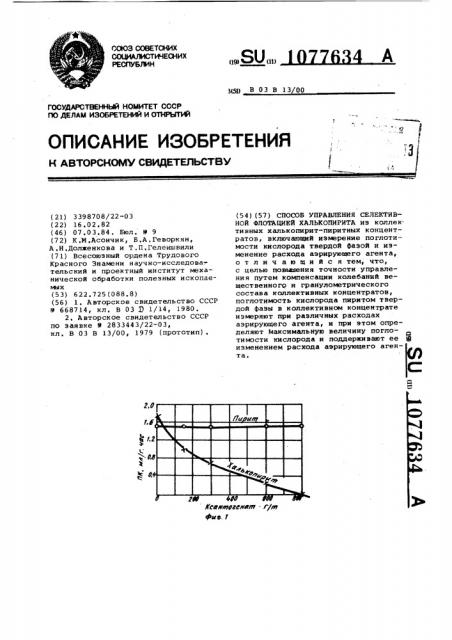 Способ управления селективной флотацией халькопирита (патент 1077634)