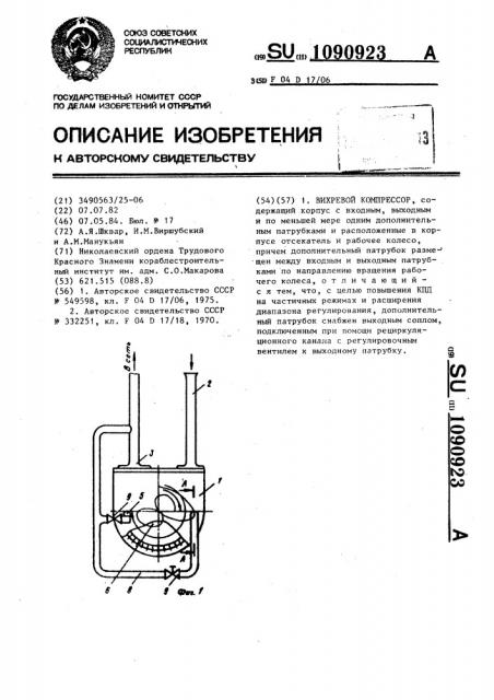 Вихревой компрессор (патент 1090923)