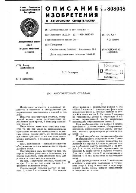 Многоярусный стеллаж (патент 808048)
