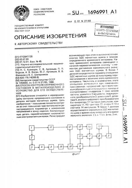 Способ контроля напряженного состояния в металлоизделиях и устройство для его осуществления (патент 1696991)