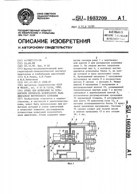 Стенд для испытания на усталостную прочность коленчатого вала двигателя внутреннего сгорания (патент 1603209)