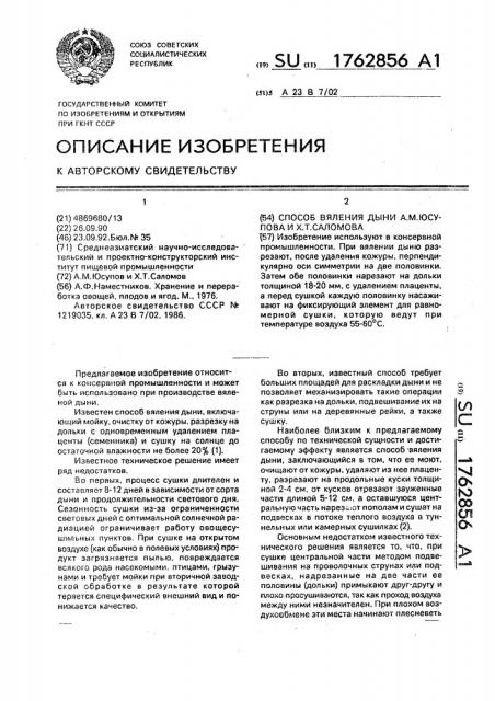 Способ вяления дыни а.м.юсупова и х.т.саломова (патент 1762856)