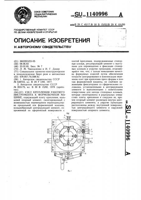 Узел крепления рабочего инструмента к формовочной машине (патент 1140996)