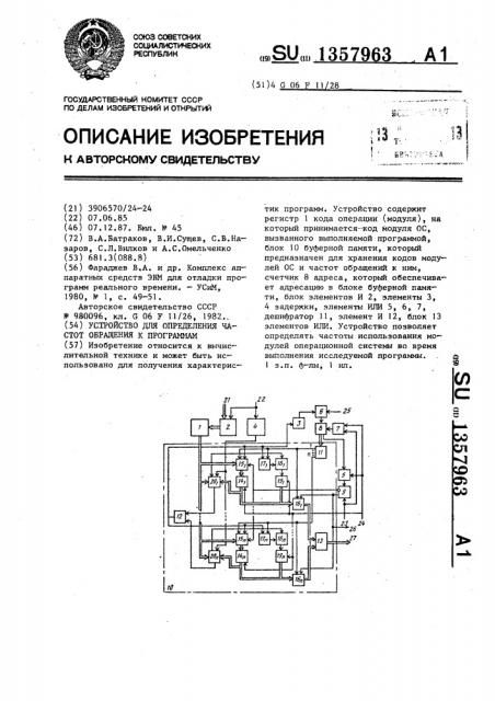 Устройство для определения частот обращения к программам (патент 1357963)