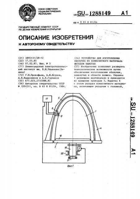 Устройство для изготовления оболочек из композитного материала методом намотки (патент 1288149)