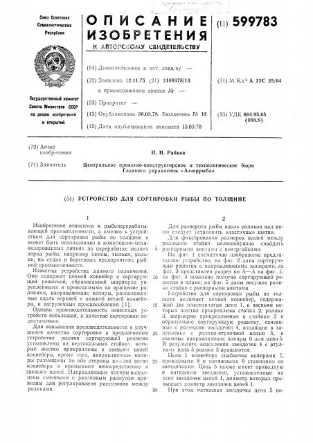 Устройство для сортировки рыбы по толщине (патент 599783)