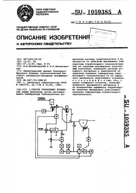 Способ управления процессом сушки материала (патент 1059385)