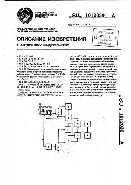 Ультразвуковой уровнемер с цифровым отсчетом (патент 1012030)