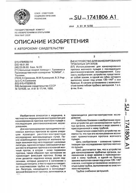 Устройство для канюлирования трубчатых органов (патент 1741806)