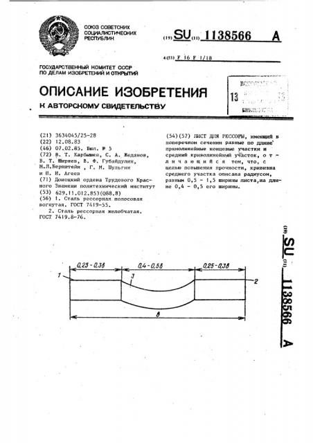 Лист для рессоры (патент 1138566)