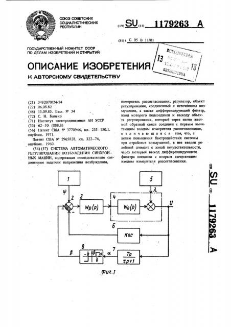 Система автоматического регулирования возбуждения синхронных машин (патент 1179263)